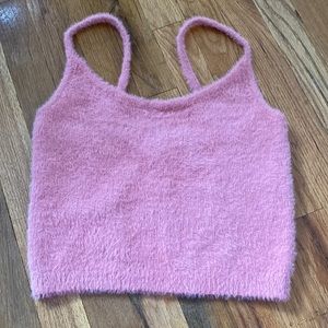 Kendall & Kylie pink fuzzy cropped tank top